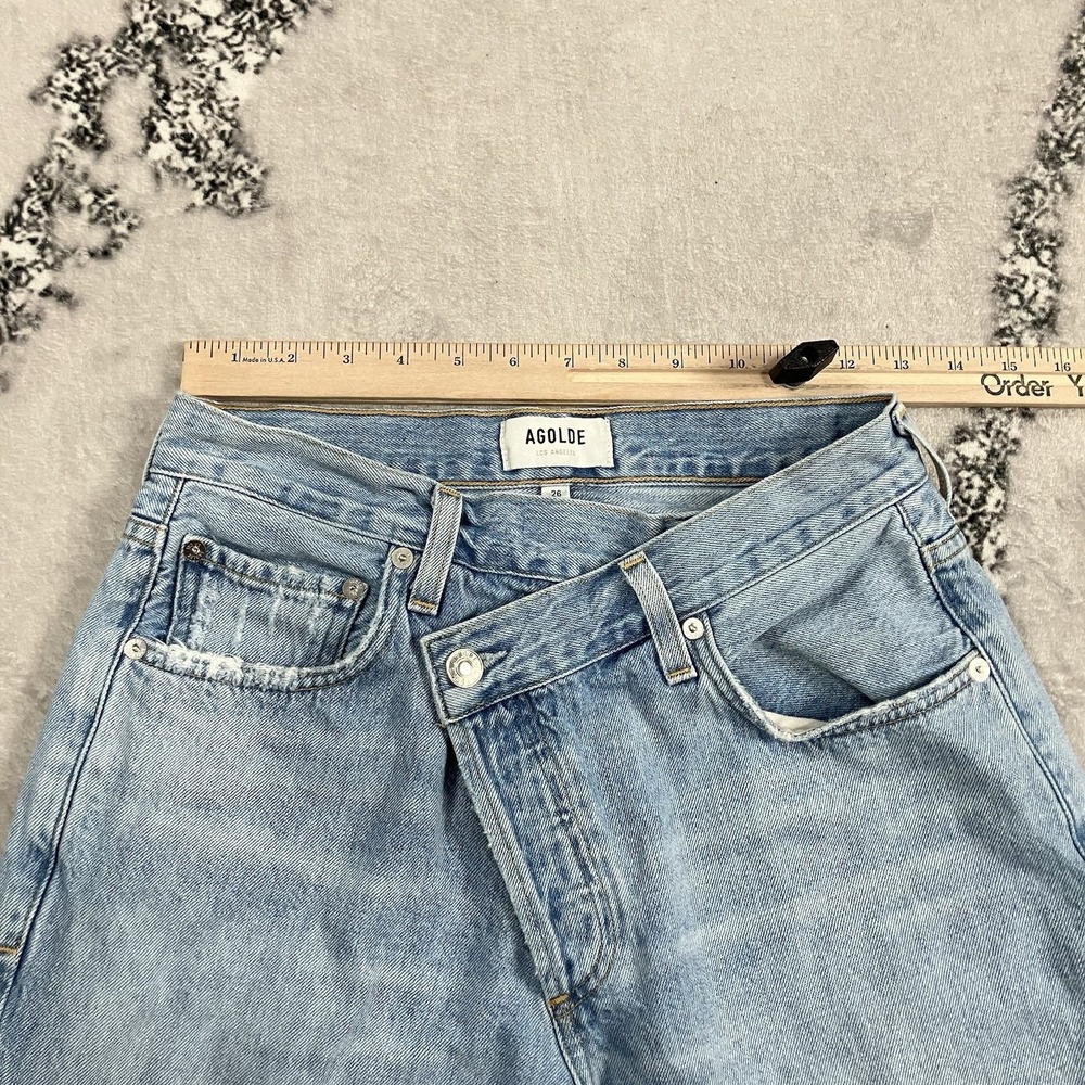 AGOLDE High Rise Straight Leg Criss Cross Jeans Size 26 Light Wash Raw‎ Hem - Picture 3 of 11